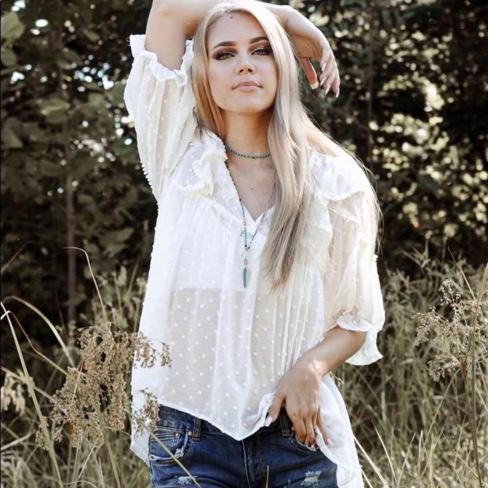 POL Gorgeous Semi Sheer Lace Embroidered Blouse